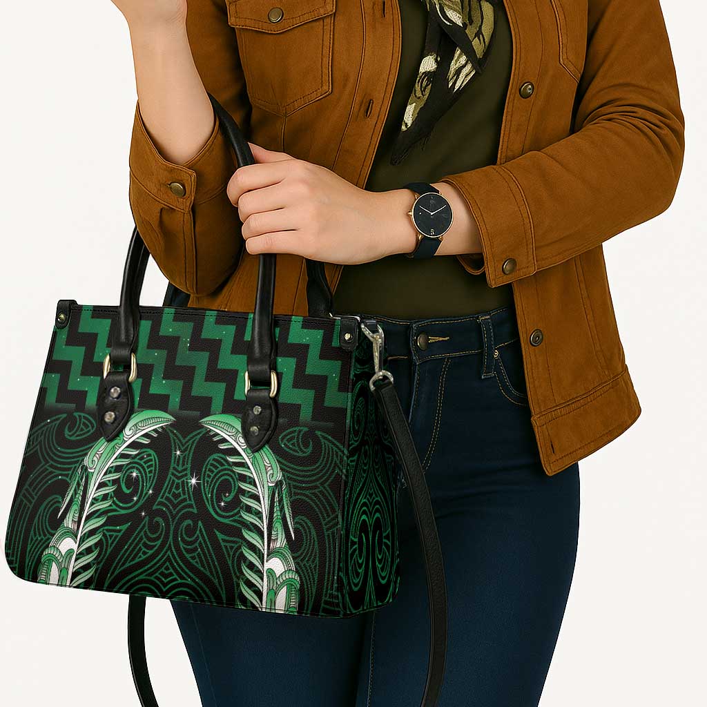 Green Matariki New Zealand Leather Bag Maori Poutama Galaxy Vibes - Polynesian Pride