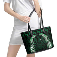 Green Matariki New Zealand Leather Tote Bag Maori Poutama Galaxy Vibes