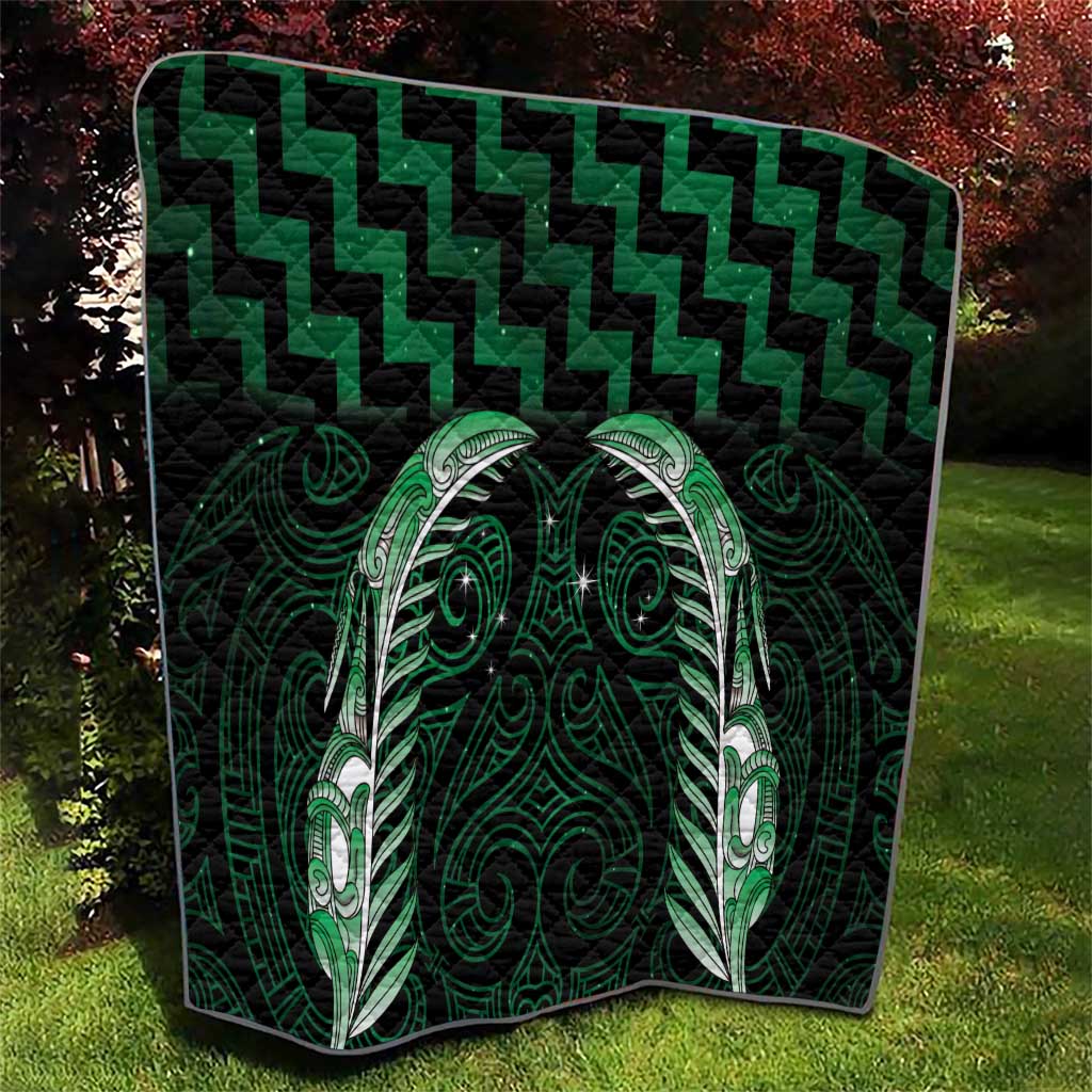 Green Matariki New Zealand Quilt Maori Poutama Galaxy Vibes