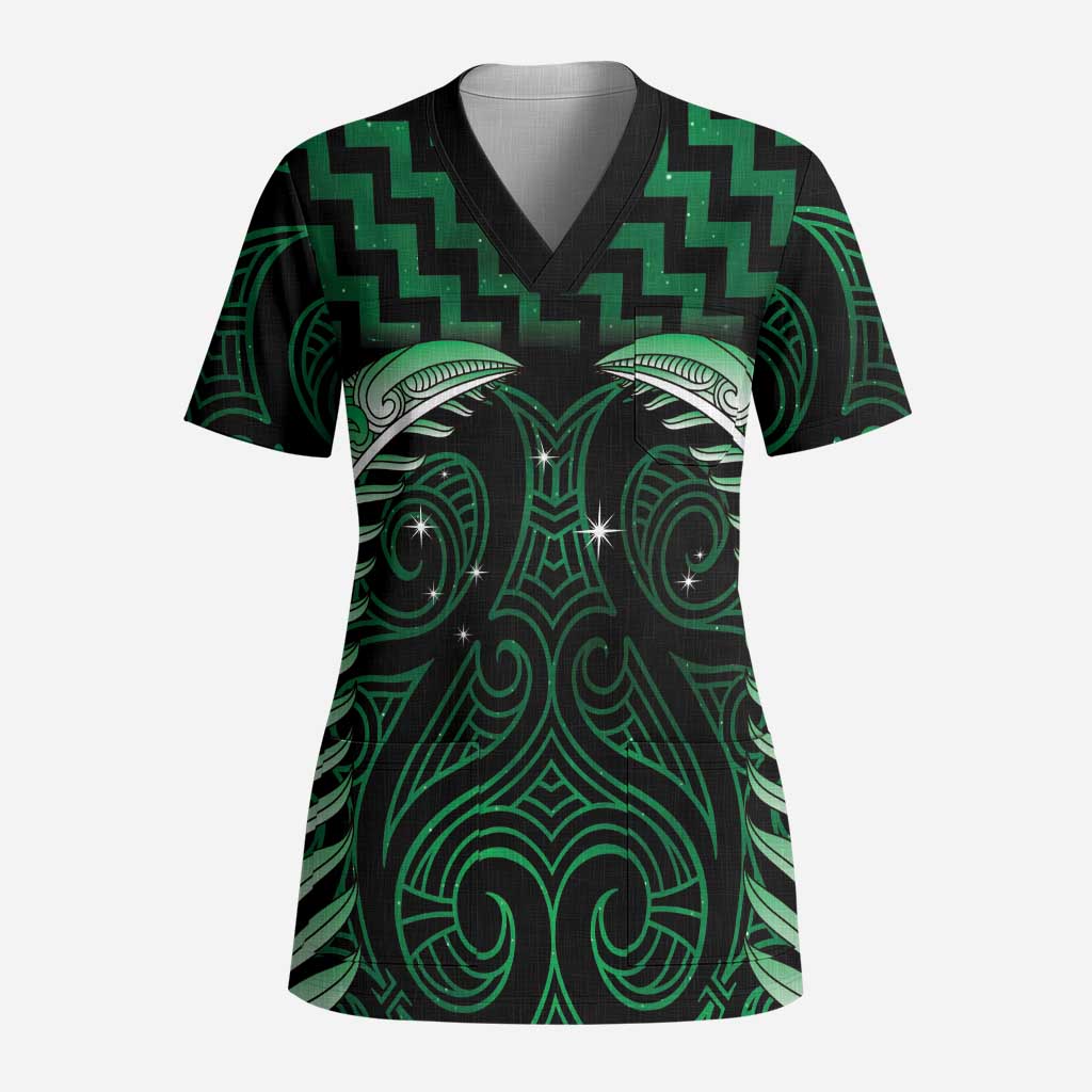 Green Matariki New Zealand Scrub Top Maori Poutama Galaxy Vibes - Polynesian Pride