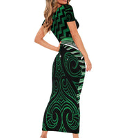 Green Matariki New Zealand Short Sleeve Bodycon Dress Maori Poutama Galaxy Vibes