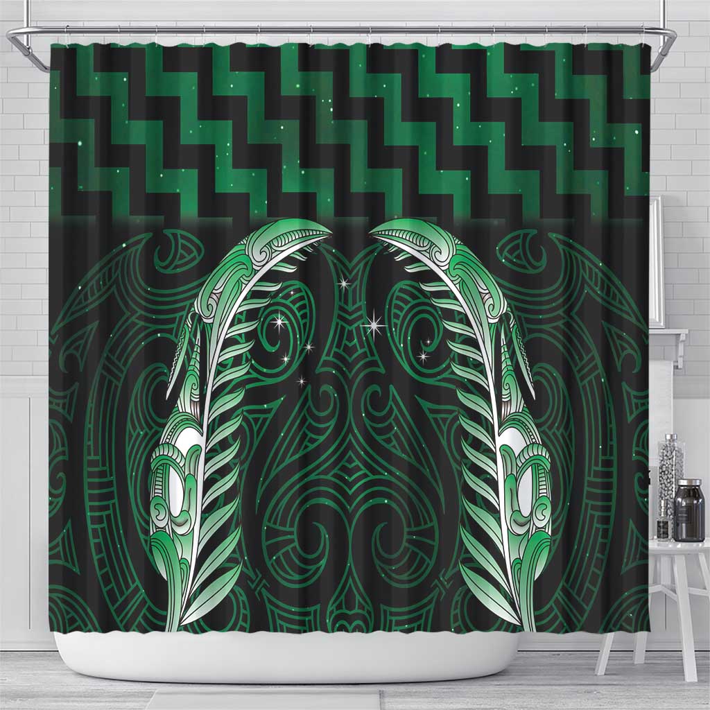Green Matariki New Zealand Shower Curtain Maori Poutama Galaxy Vibes