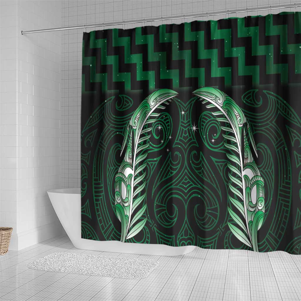 Green Matariki New Zealand Shower Curtain Maori Poutama Galaxy Vibes