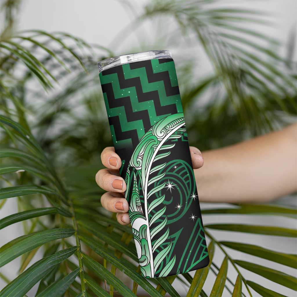 Green Matariki New Zealand Skinny Tumbler Maori Poutama Galaxy Vibes