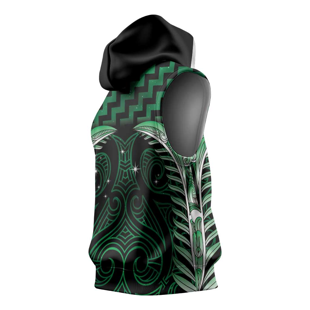 Green Matariki New Zealand Sleeveless Hoodie Maori Poutama Galaxy Vibes - Polynesian Pride