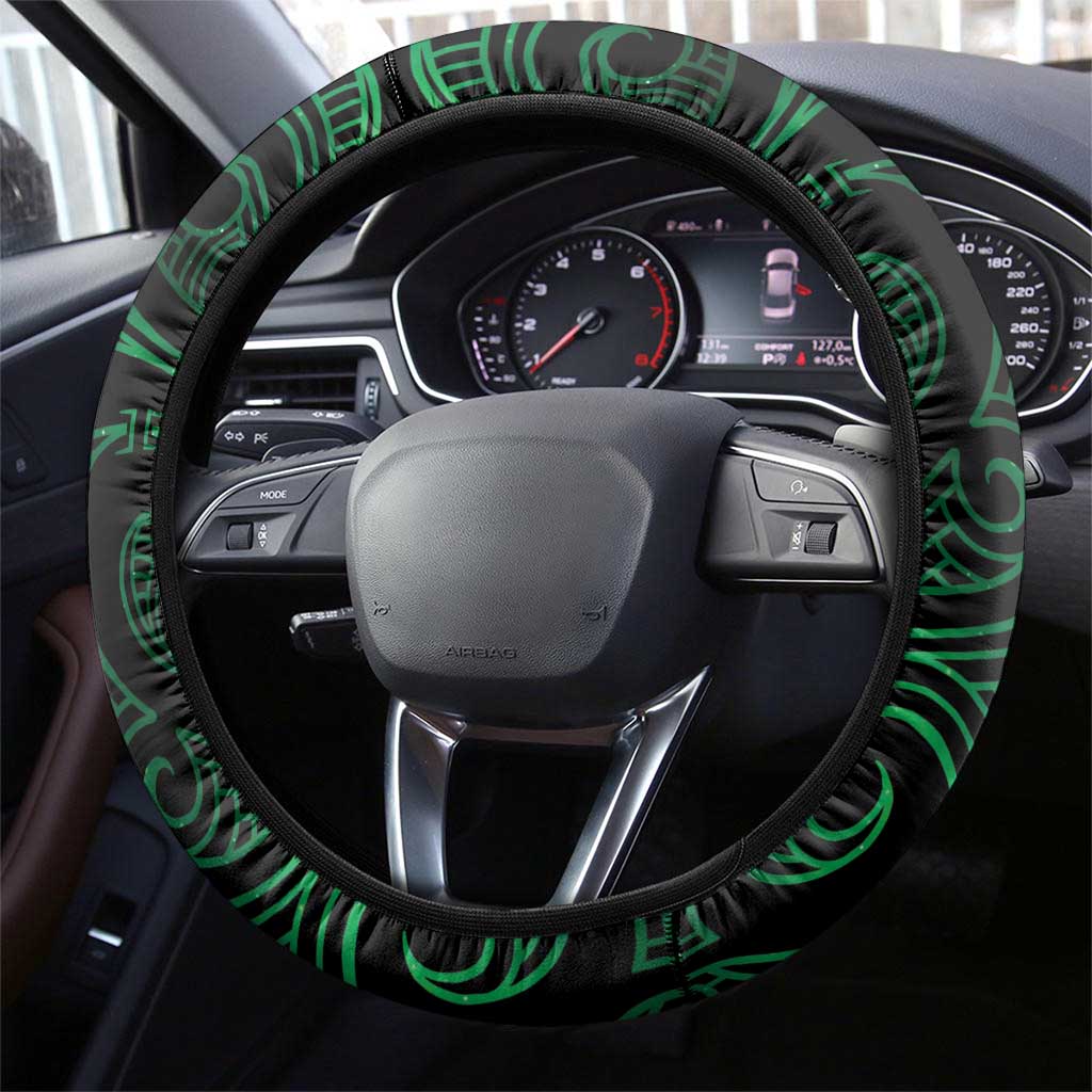 Green Matariki New Zealand Steering Wheel Cover Maori Poutama Galaxy Vibes