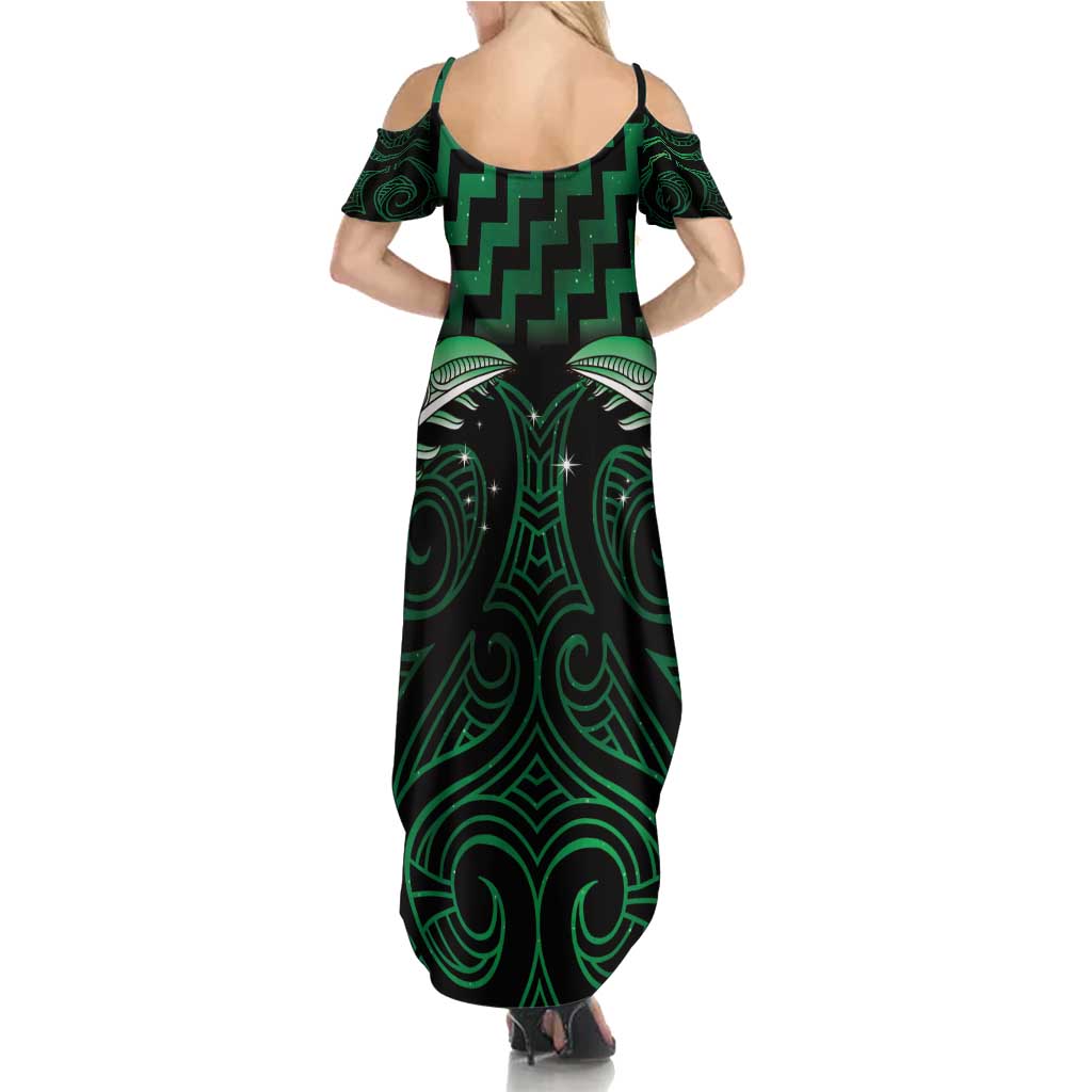Green Matariki New Zealand Summer Maxi Dress Maori Poutama Galaxy Vibes