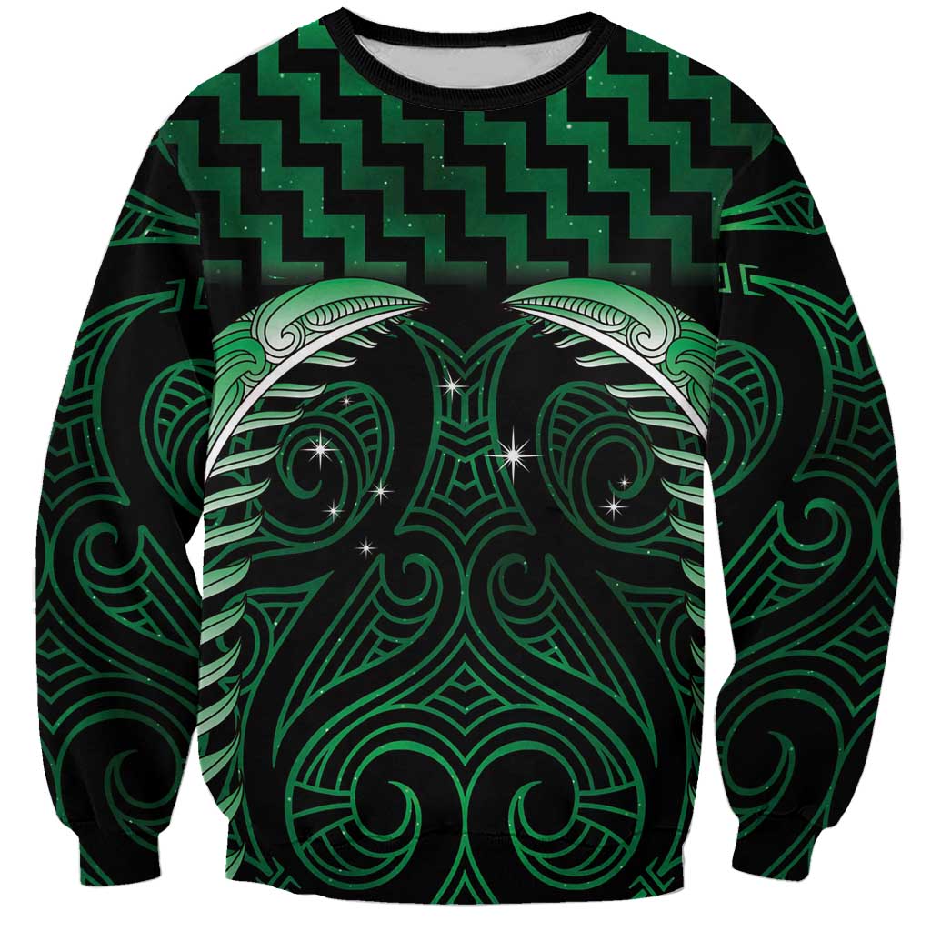 Green Matariki New Zealand Sweatshirt Maori Poutama Galaxy Vibes
