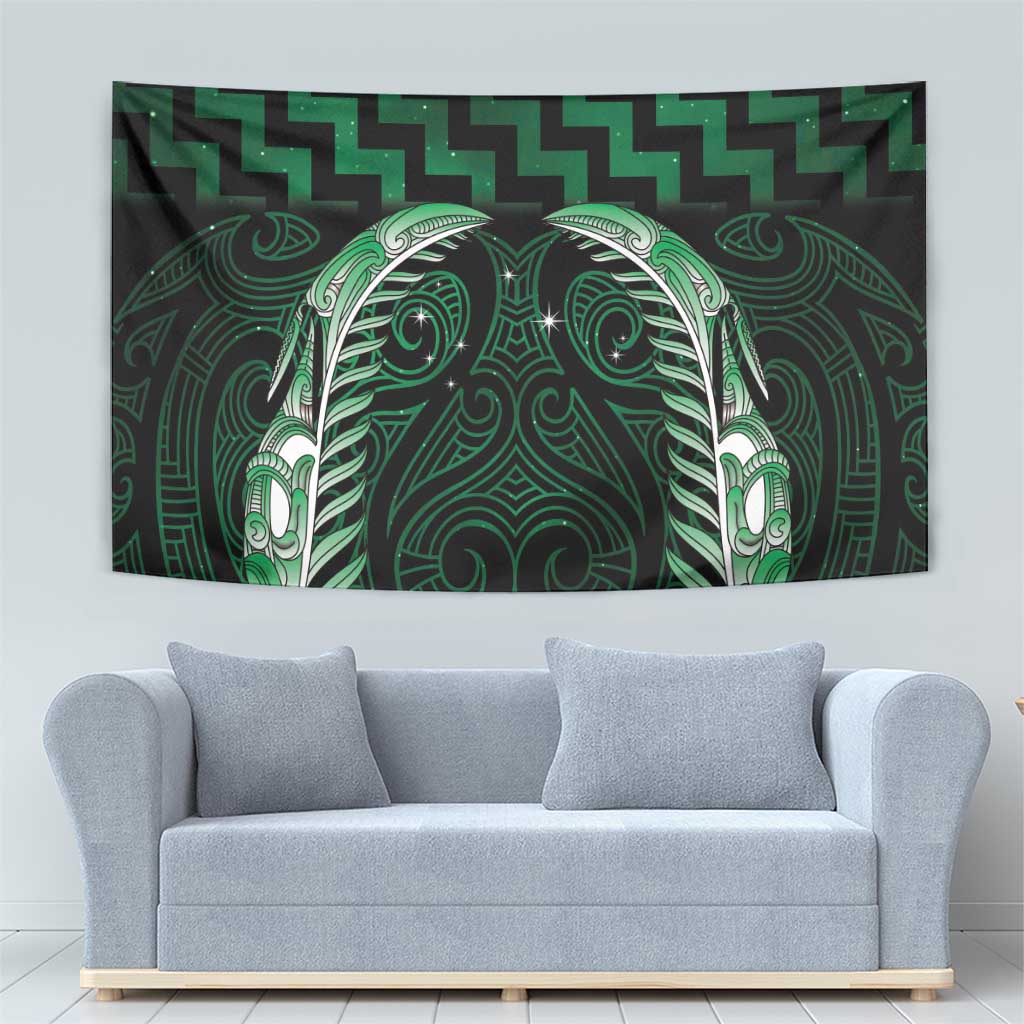 Green Matariki New Zealand Tapestry Maori Poutama Galaxy Vibes