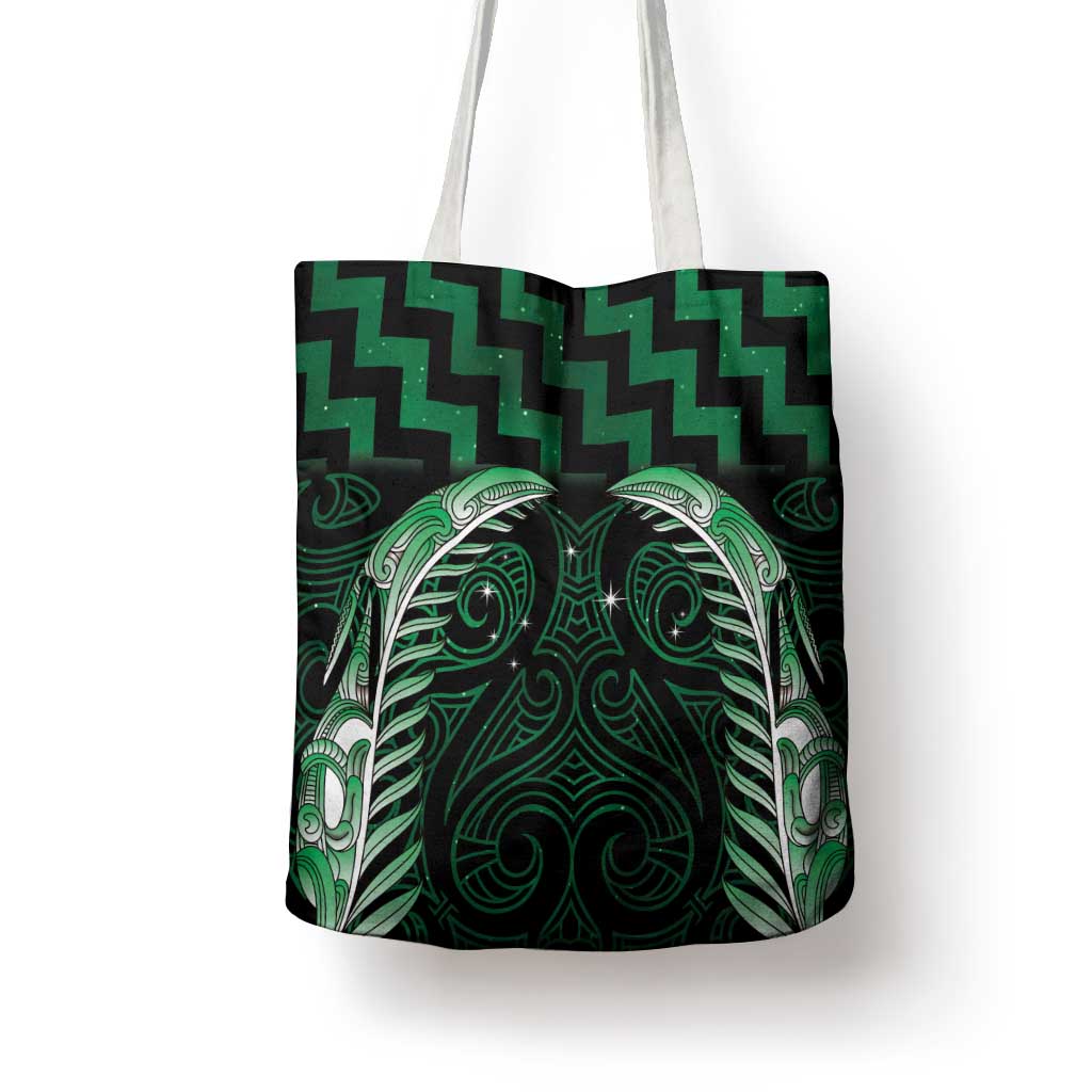 Green Matariki New Zealand Tote Bag Maori Poutama Galaxy Vibes - Polynesian Pride
