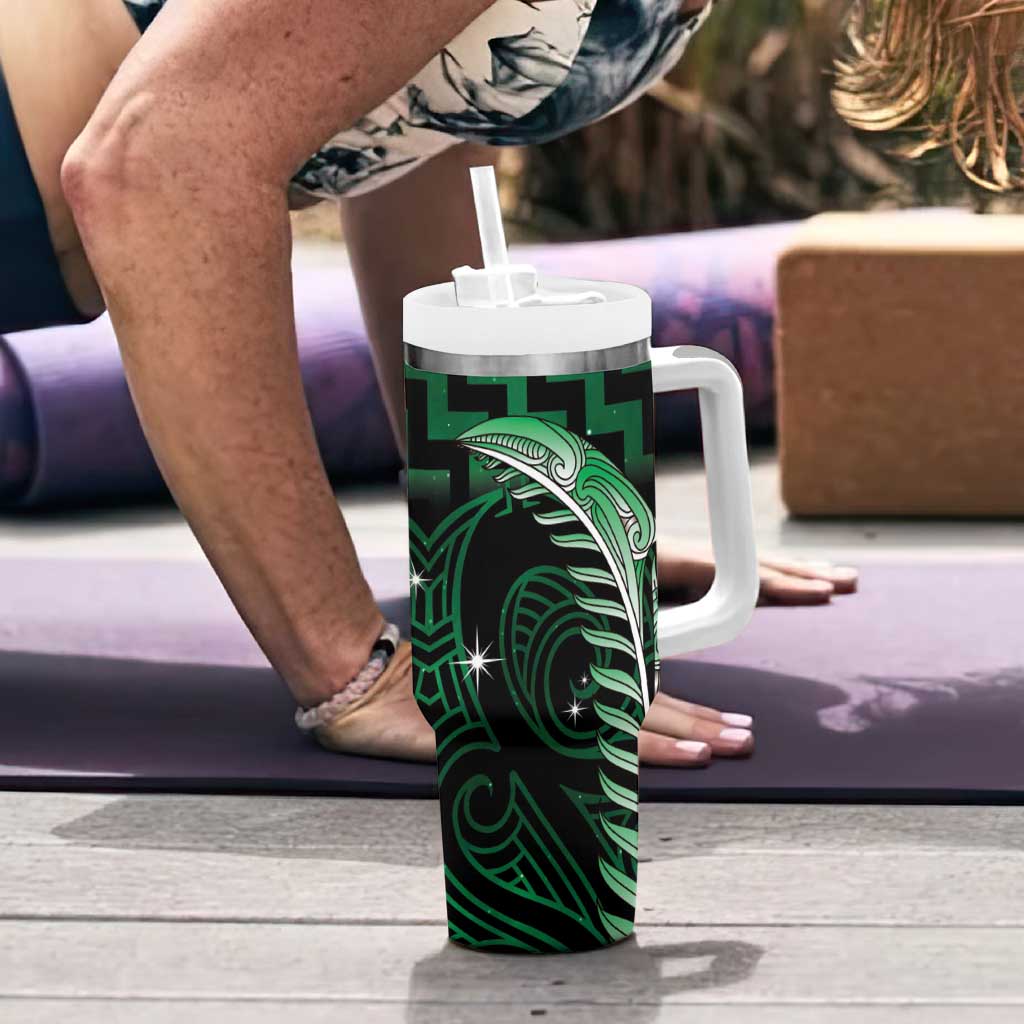 Green Matariki New Zealand Tumbler With Handle Maori Poutama Galaxy Vibes