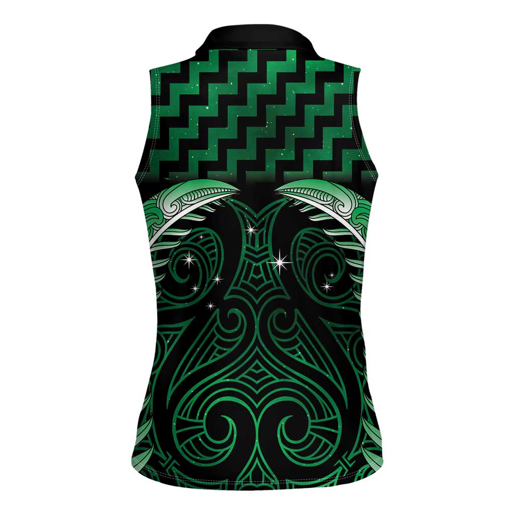 Green Matariki New Zealand Women Sleeveless Polo Shirt Maori Poutama Galaxy Vibes