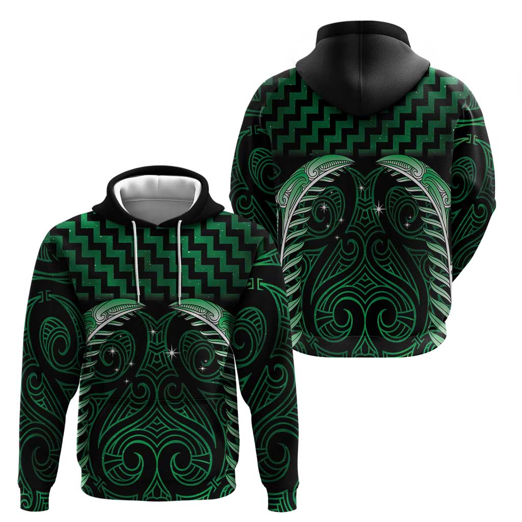 Green Matariki New Zealand Zip Hoodie Maori Poutama Galaxy Vibes