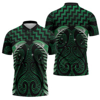 Green Matariki New Zealand Zipper Polo Shirt Maori Poutama Galaxy Vibes - Polynesian Pride
