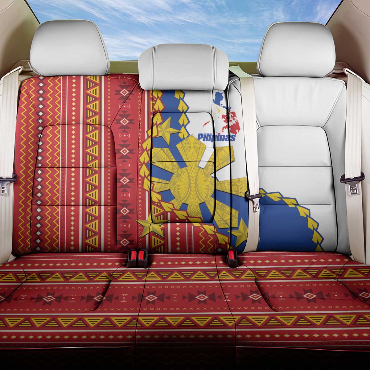 Philippines Independence Day Back Car Seat Cover Pilipinas Sun Stars Igorot Pattern