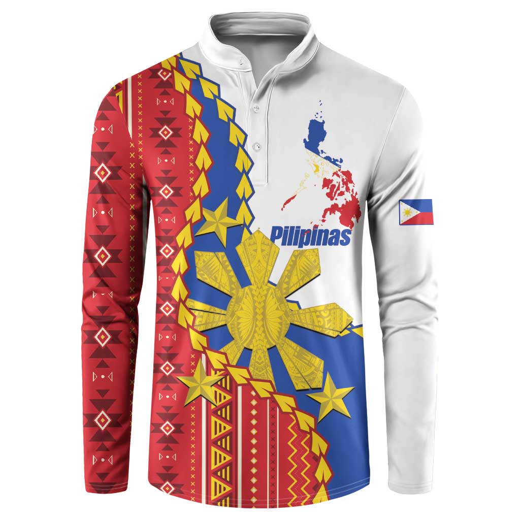 Philippines Independence Day Button Sweatshirt Pilipinas Sun Stars Igorot Pattern LT14 Red - Polynesian Pride