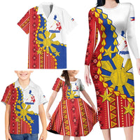Philippines Independence Day Family Matching Long Sleeve Bodycon Dress and Hawaiian Shirt Pilipinas Sun Stars Igorot Pattern