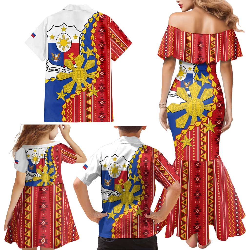 Philippines Independence Day Family Matching Mermaid Dress and Hawaiian Shirt Pilipinas Sun Stars Igorot Pattern