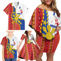 Philippines Independence Day Family Matching Off Shoulder Short Dress and Hawaiian Shirt Pilipinas Sun Stars Igorot Pattern