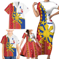 Philippines Independence Day Family Matching Short Sleeve Bodycon Dress and Hawaiian Shirt Pilipinas Sun Stars Igorot Pattern