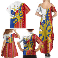 Philippines Independence Day Family Matching Summer Maxi Dress and Hawaiian Shirt Pilipinas Sun Stars Igorot Pattern