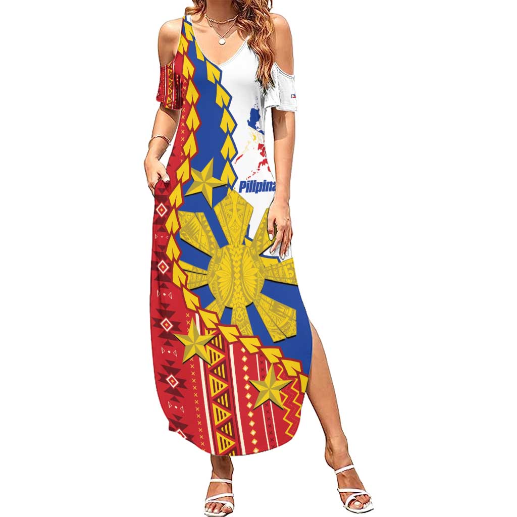 Philippines Independence Day Family Matching Summer Maxi Dress and Hawaiian Shirt Pilipinas Sun Stars Igorot Pattern