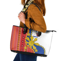 Philippines Independence Day Leather Tote Bag Pilipinas Sun Stars Igorot Pattern
