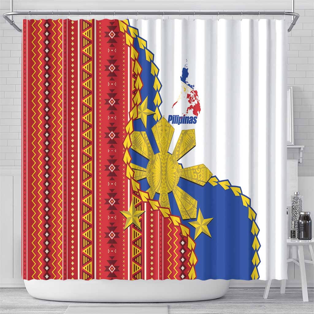 Philippines Independence Day Shower Curtain Pilipinas Sun Stars Igorot Pattern