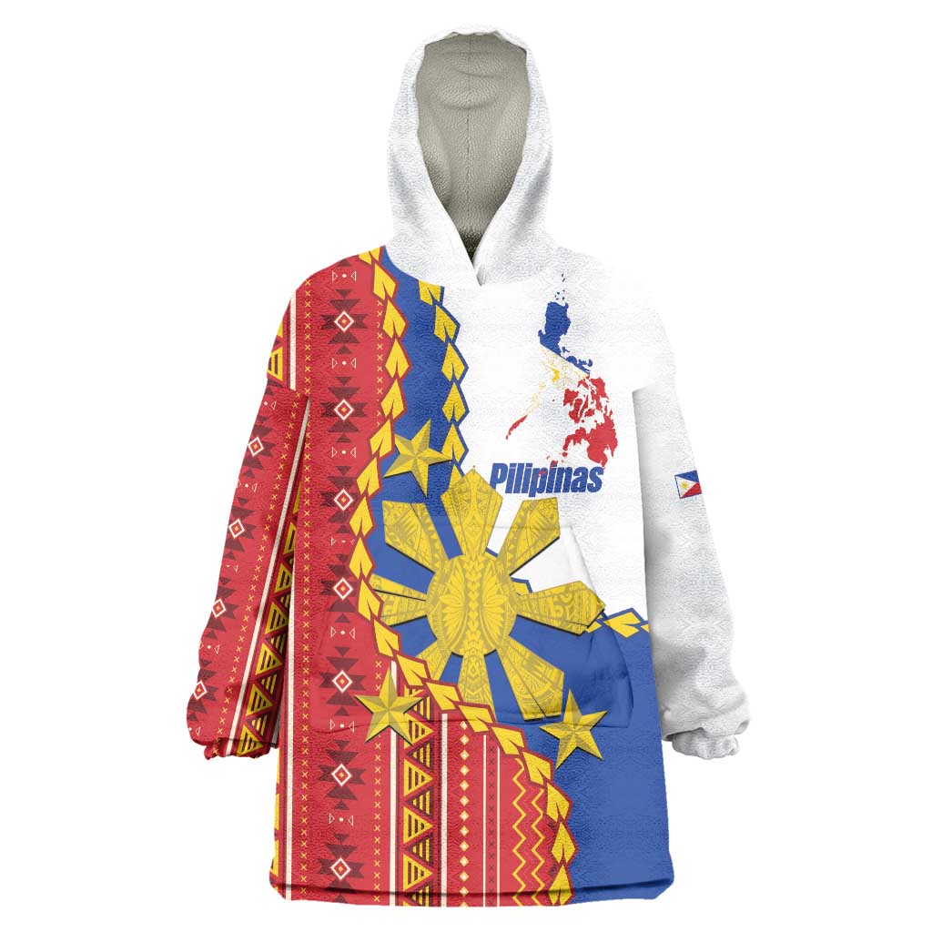 Philippines Independence Day Wearable Blanket Hoodie Pilipinas Sun Stars Igorot Pattern LT14 One Size Red - Polynesian Pride