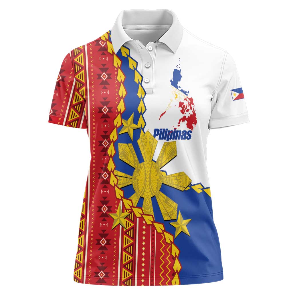 Philippines Independence Day Women Polo Shirt Pilipinas Sun Stars Igorot Pattern