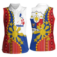Philippines Independence Day Women Sleeveless Polo Shirt Pilipinas Sun Stars Igorot Pattern