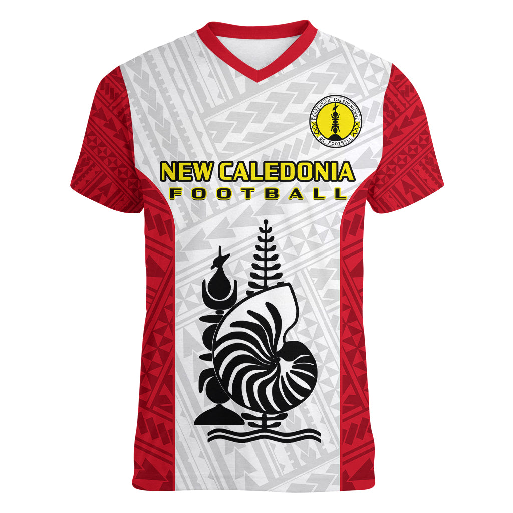 New Caledonia Football Women V Neck T Shirt Polynesian Pattern Sporty Style LT14 Female Red - Polynesian Pride