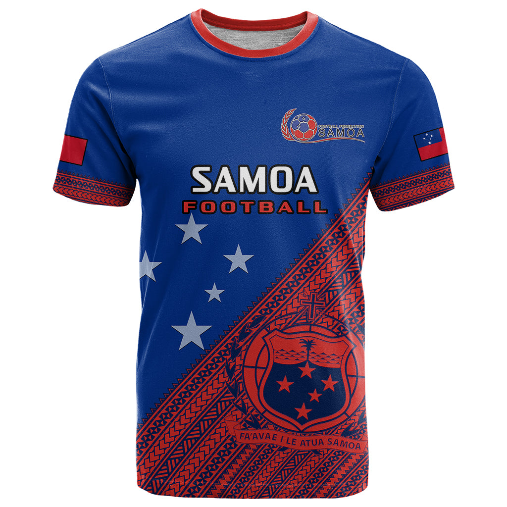 Samoa Football T Shirt Samoan Coat Of Arm Polynesian Sporty Style LT14 Blue - Polynesian Pride