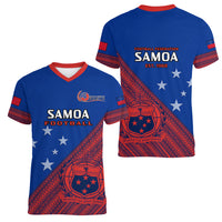 Samoa Football Women V Neck T Shirt Samoan Coat Of Arm Polynesian Sporty Style LT14 - Polynesian Pride