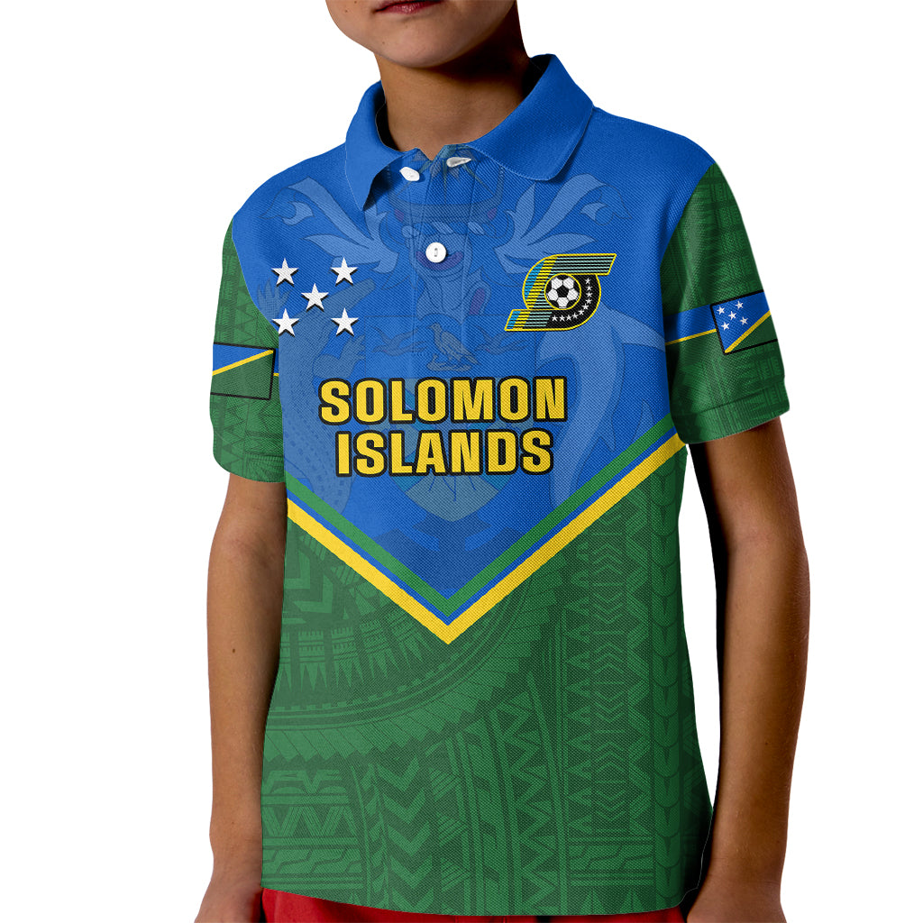 Solomon Islands Football Kid Polo Shirt Polynesian Pattern Sporty Style LT14 Kid Green - Polynesian Pride