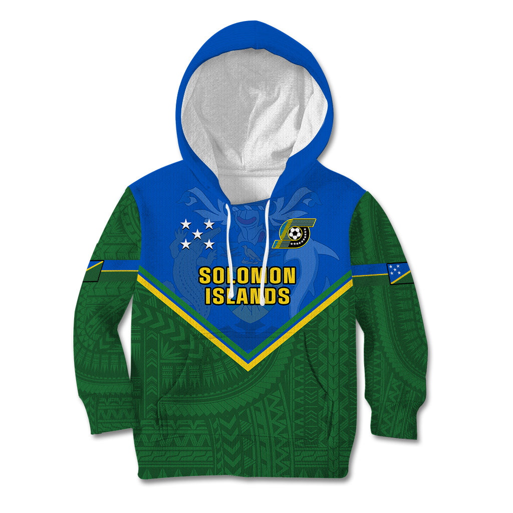 Personalised Solomon Islands Football Kid Hoodie Polynesian Pattern Sporty Style LT14 Hoodie Green - Polynesian Pride