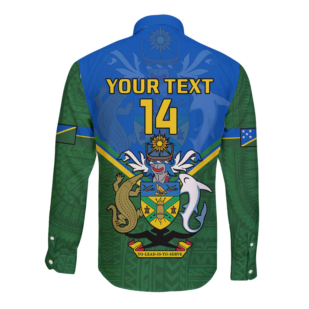 Personalised Solomon Islands Football Long Sleeve Button Shirt Polynesian Pattern Sporty Style LT14 - Polynesian Pride