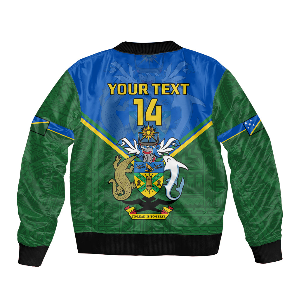 Personalised Solomon Islands Football Sleeve Zip Bomber Jacket Polynesian Pattern Sporty Style LT14 - Polynesian Pride