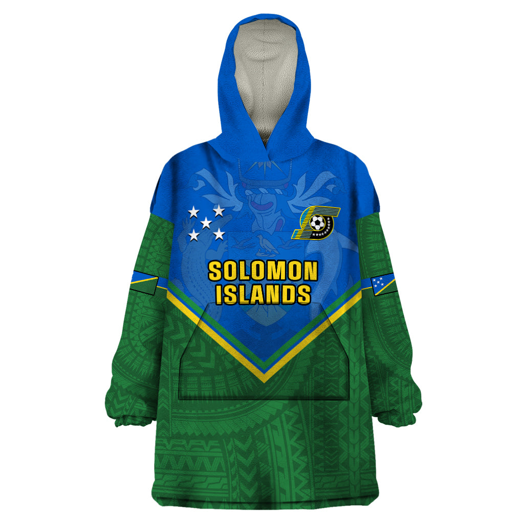 Personalised Solomon Islands Football Wearable Blanket Hoodie Polynesian Pattern Sporty Style LT14 One Size Green - Polynesian Pride