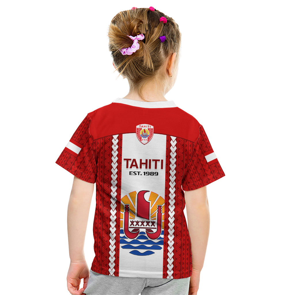 Tahitian Football Kid T Shirt Tahiti Coat Of Arm Polynesian Sporty Style LT14 - Polynesian Pride