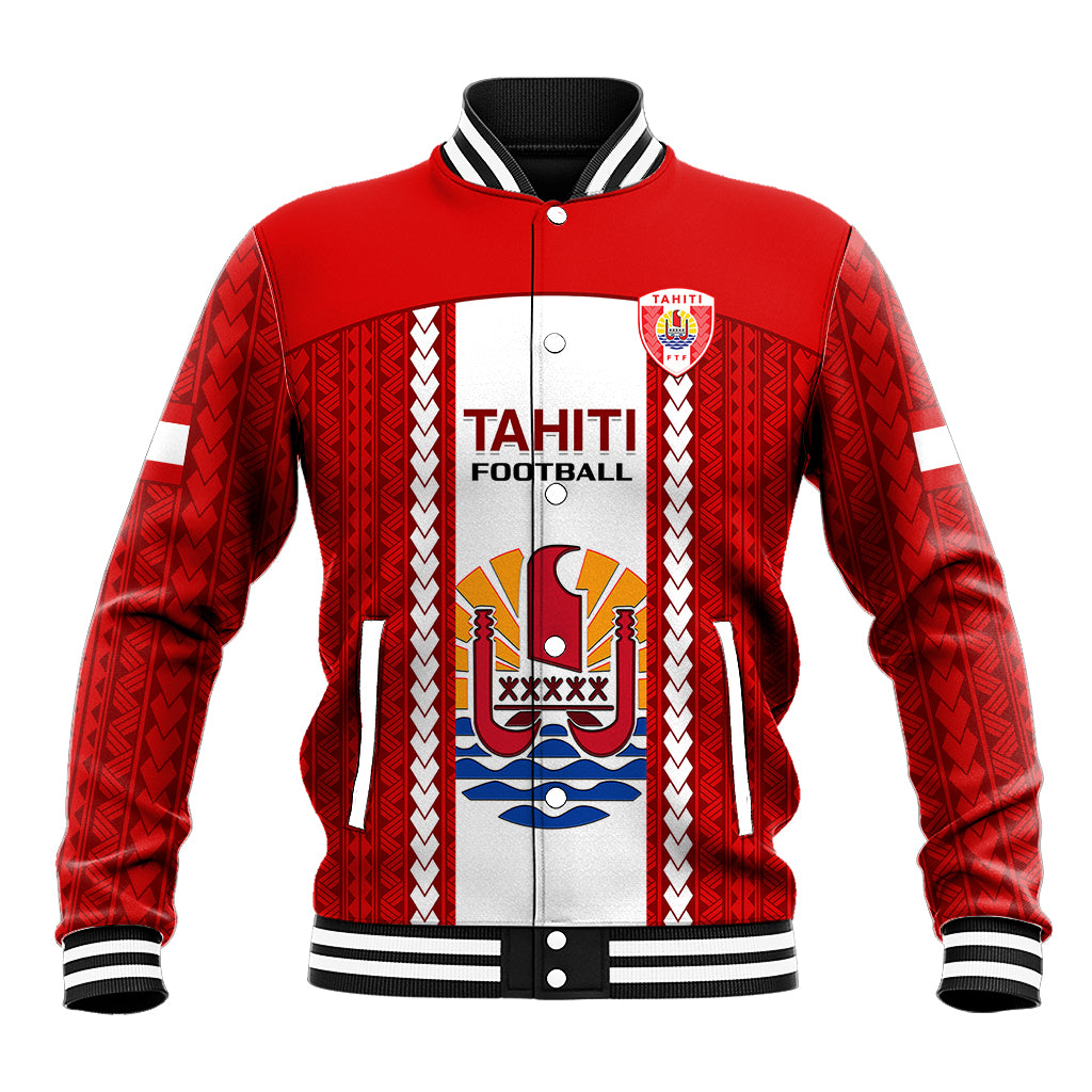 Personalised Tahitian Football Baseball Jacket Tahiti Coat Of Arm Polynesian Sporty Style LT14 Unisex Red - Polynesian Pride