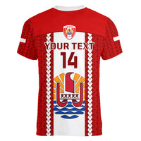Personalised Tahitian Football Women V Neck T Shirt Tahiti Coat Of Arm Polynesian Sporty Style LT14 - Polynesian Pride