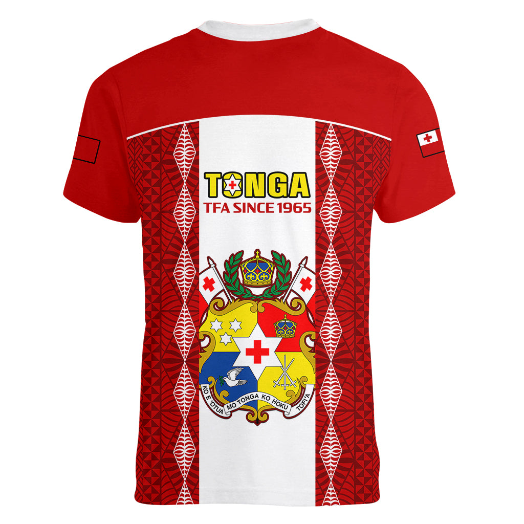 Tonga Football Women V Neck T Shirt Tongan Ngatu Pattern Sporty Style LT14 - Polynesian Pride