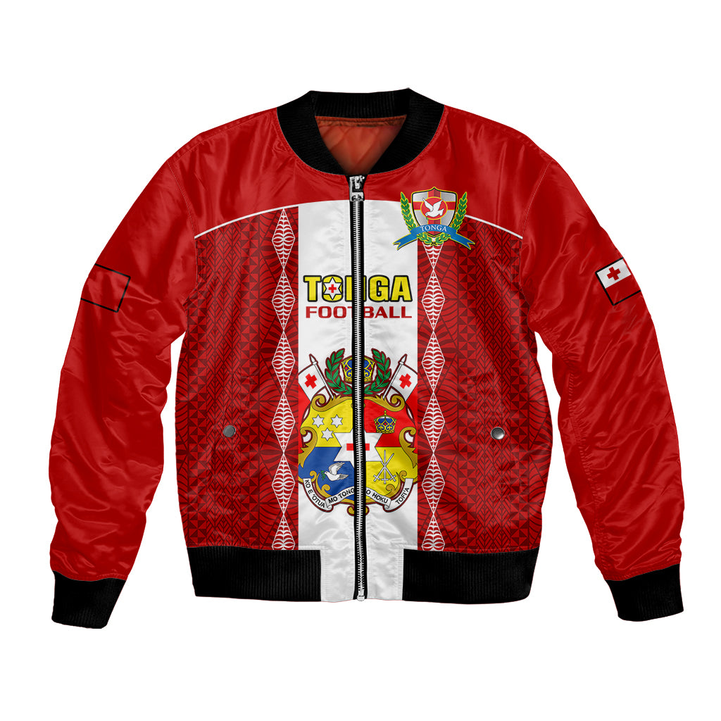 Personalised Tonga Football Bomber Jacket Tongan Ngatu Pattern Sporty Style LT14 Unisex Red - Polynesian Pride