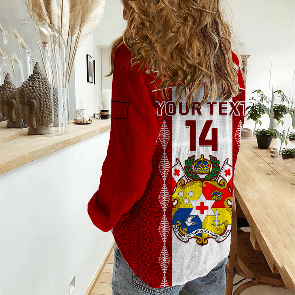 Personalised Tonga Football Women Casual Shirt Tongan Ngatu Pattern Sporty Style LT14 - Polynesian Pride