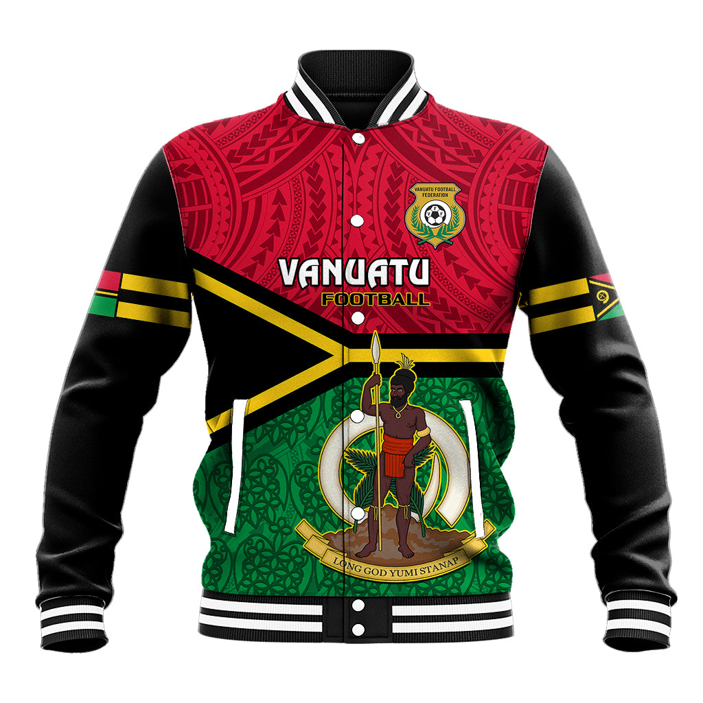 Vanuatu Football Baseball Jacket Vanuatuan Coat Of Arm Polynesian Flag Style LT14 Unisex Red - Polynesian Pride