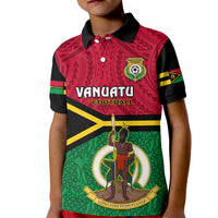 Vanuatu Football Kid Polo Shirt Vanuatuan Coat Of Arm Polynesian Flag Style LT14 Kid Red - Polynesian Pride
