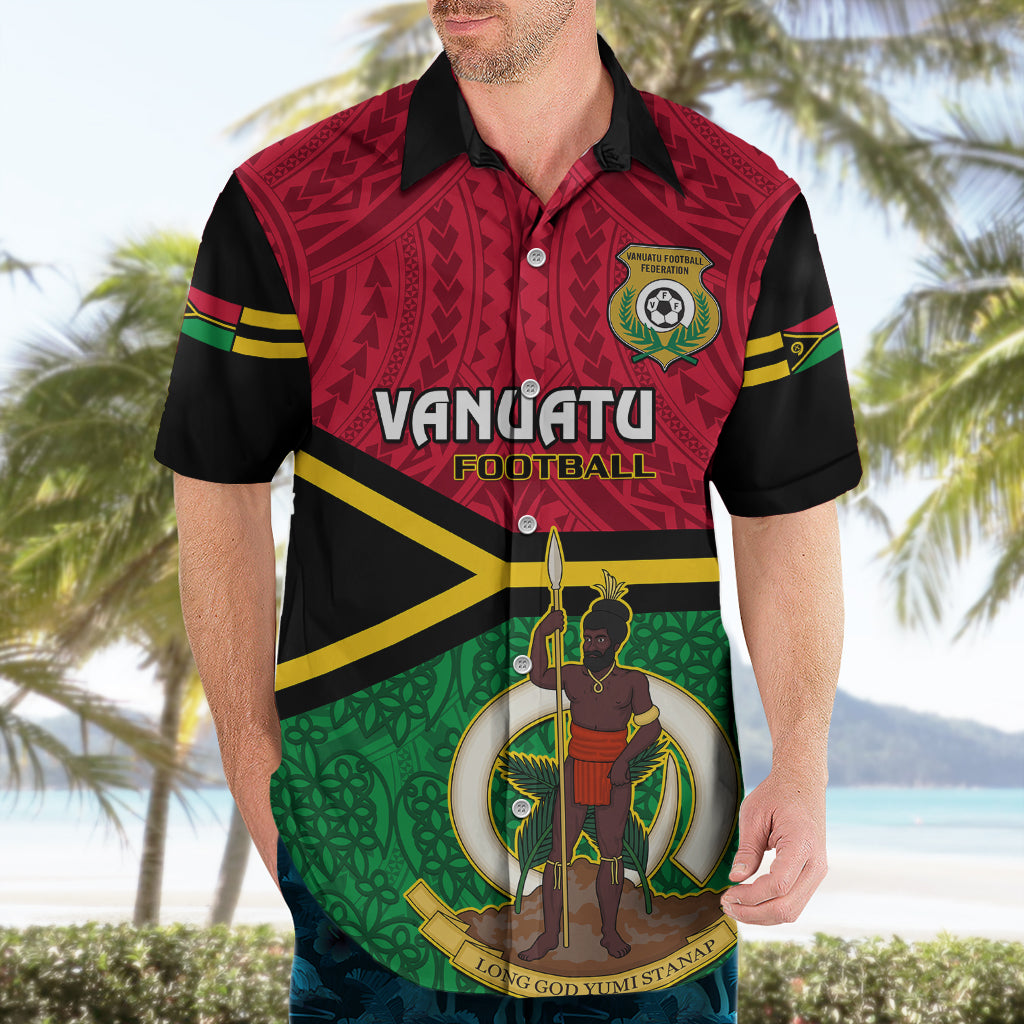 Personalised Vanuatu Football Hawaiian Shirt Vanuatuan Coat Of Arm Polynesian Flag Style LT14 - Polynesian Pride