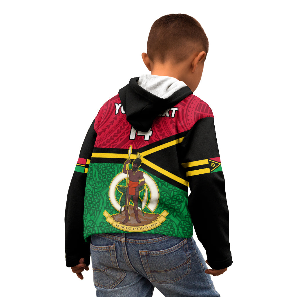Personalised Vanuatu Football Kid Hoodie Vanuatuan Coat Of Arm Polynesian Flag Style LT14 - Polynesian Pride