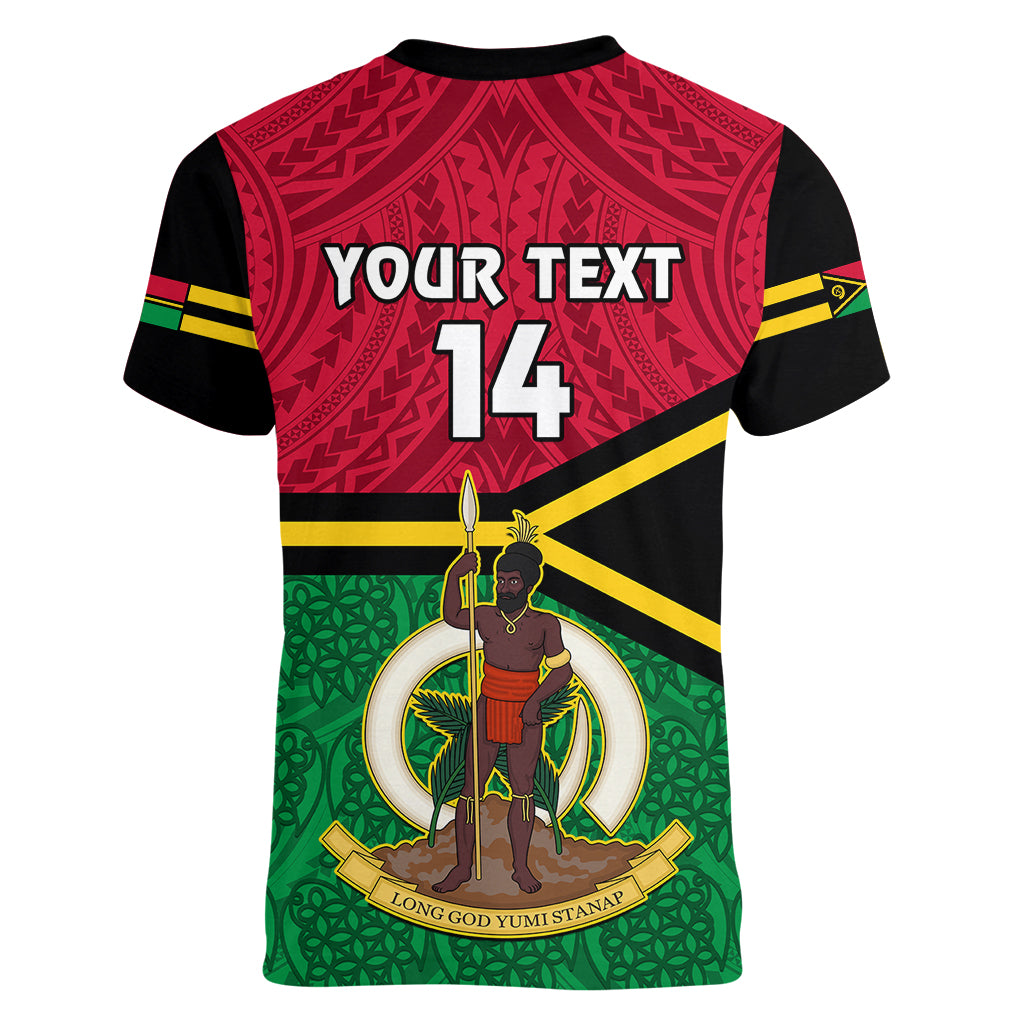 Personalised Vanuatu Football Women V Neck T Shirt Vanuatuan Coat Of Arm Polynesian Flag Style LT14 - Polynesian Pride